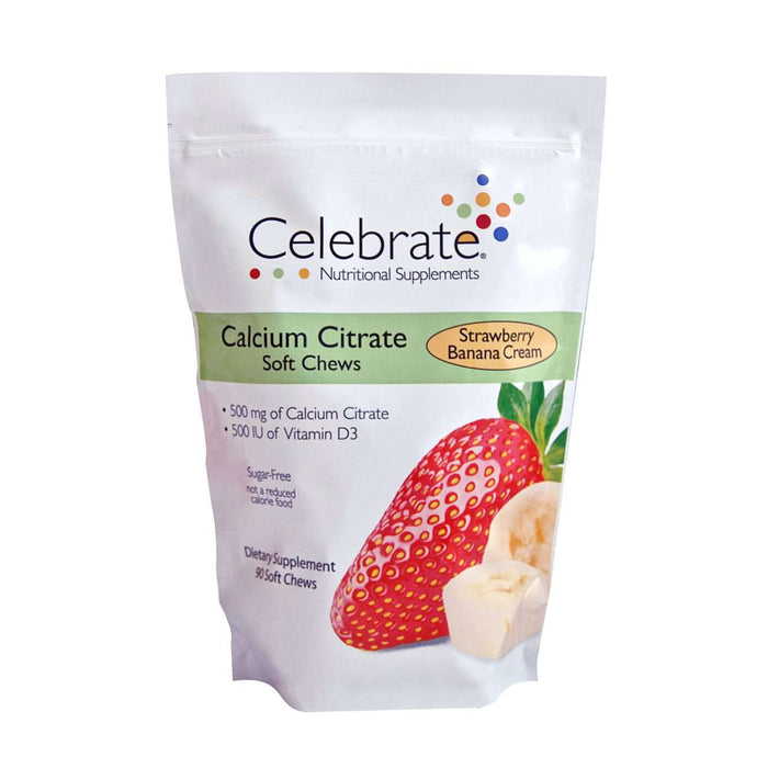 Celebrate Vitamins - Calcium Citrate - Soft Chews - Strawberry Banana Cream - 500mg - 90 Chews