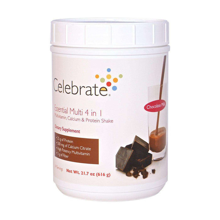 Celebrate Vitamins - Essential Multi 4 in 1 - Chocolate Milk - Multivitamin, Calcium & Protein Shake - 14 Serving Jug