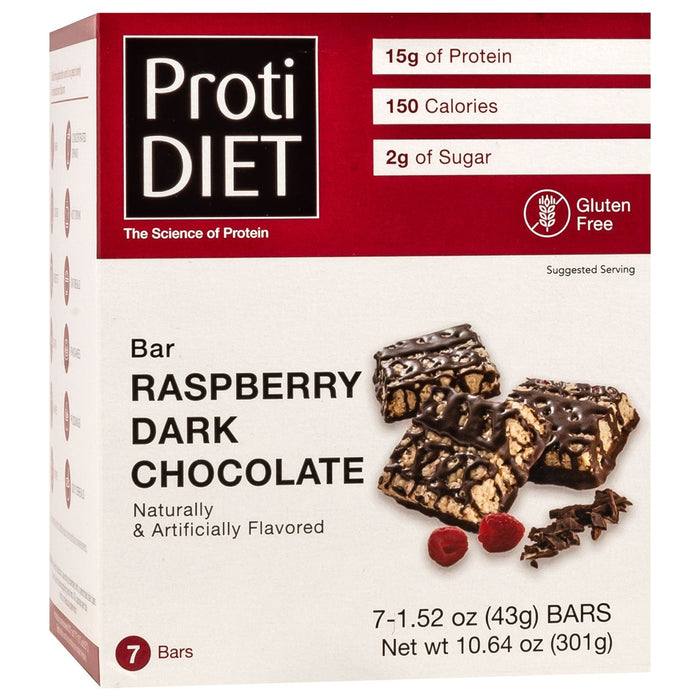 ProtiDiet Protein Bar Squares - Raspberry Dark Chocolate, 7 Bars/Box