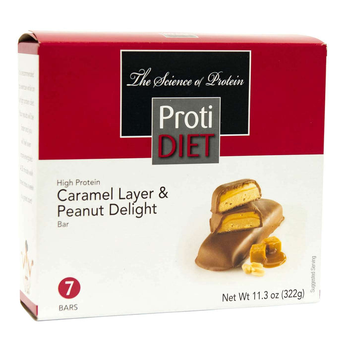 ProtiDiet Protein Bars - Caramel Layer & Peanut Delight, 7 Bars/Box