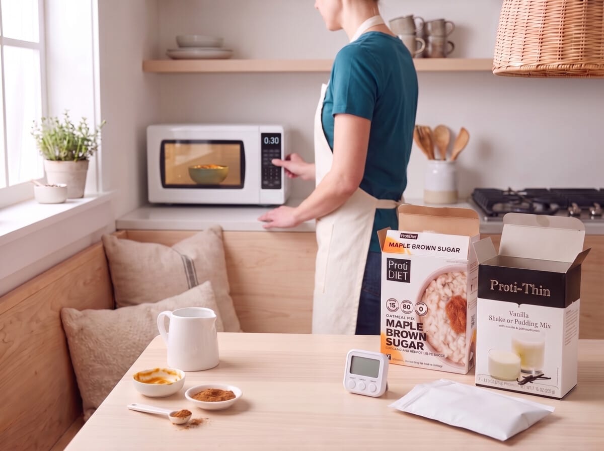 Step 2: warming the bowl of oatmeal in a microwave set to 30 seconds