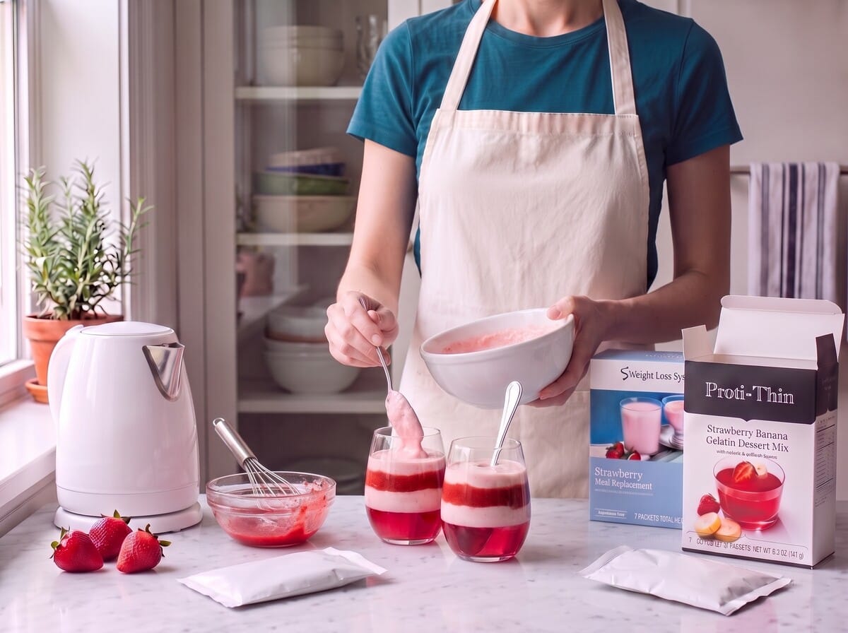 Step 5: spooning strawberry pudding on top of the layered glasses