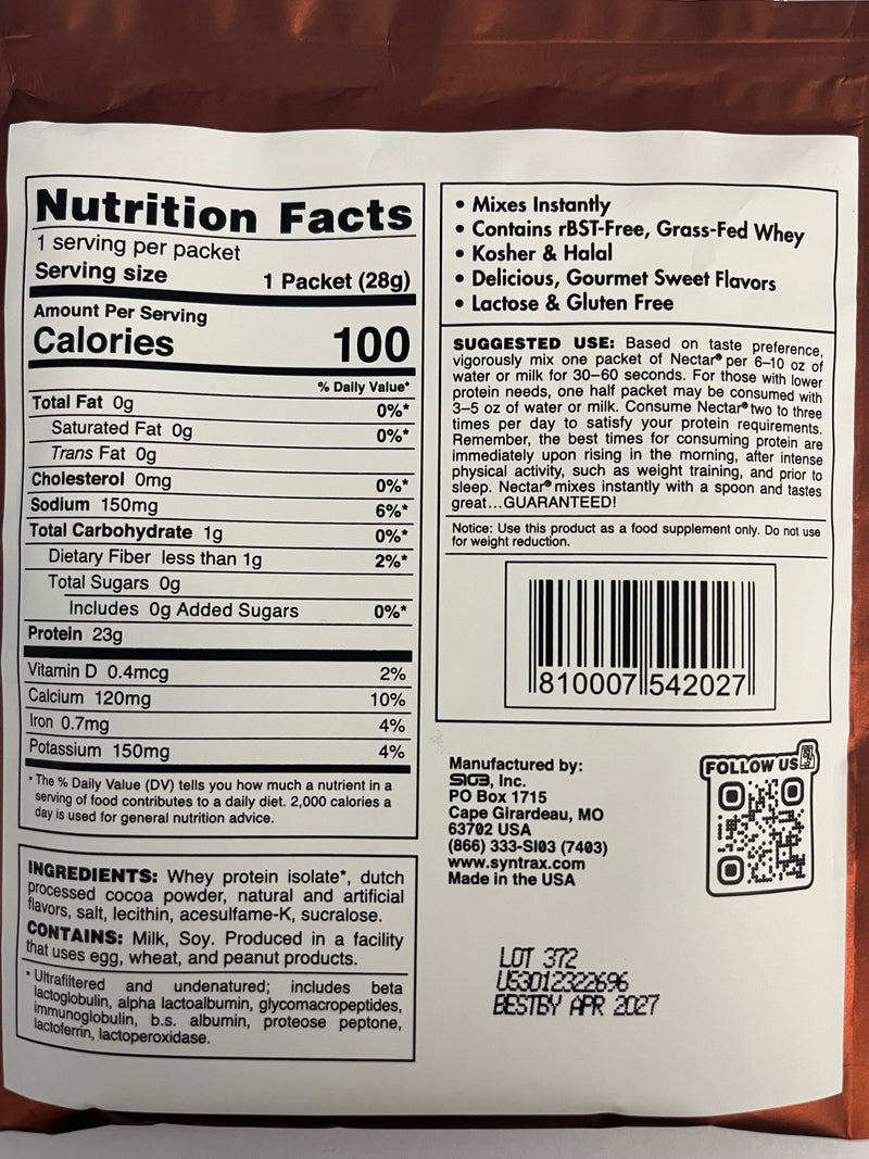 Syntrax - Nectar Protein Powder - Grab N Go - Chocolate Truffle