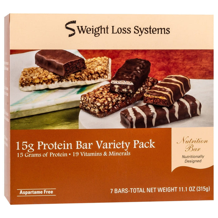 Weight Loss Systems Protein Bars - 15g Variety Pack, 7 Bars/Box