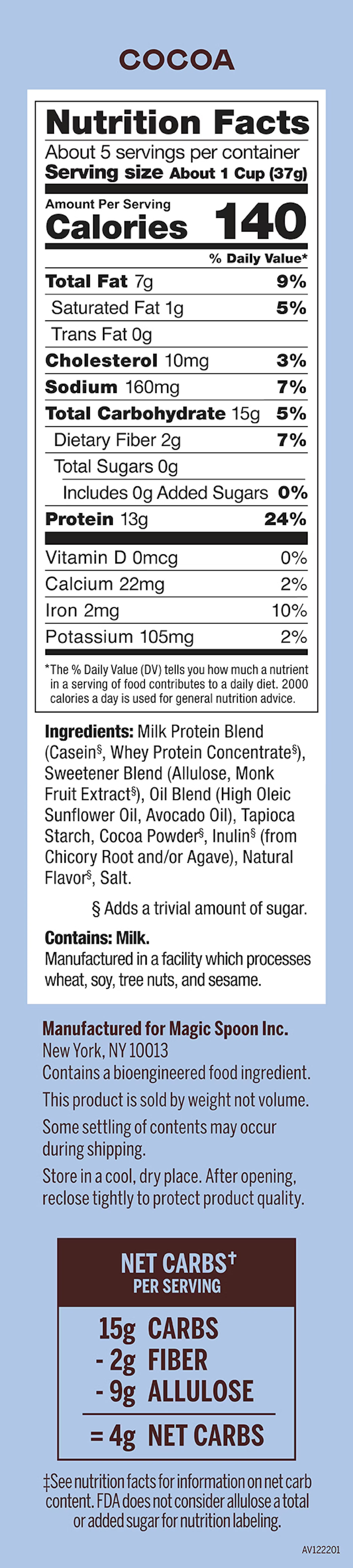 Magic Spoon High Protein Cereal | Cocoa | 1 Box of 5 Servings - Nashua Nutrition