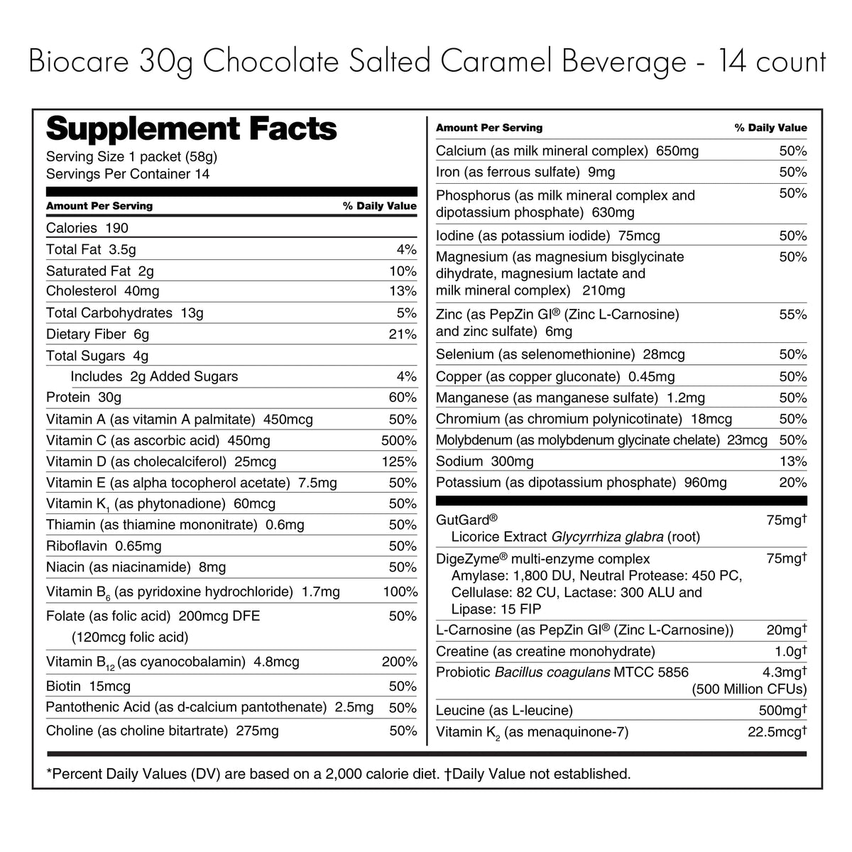 Biocare 30G Protein GLP-1 Friendly Nutrition Shake - Chocolate Salted Caramel (14-Count) - Nashua Nutrition