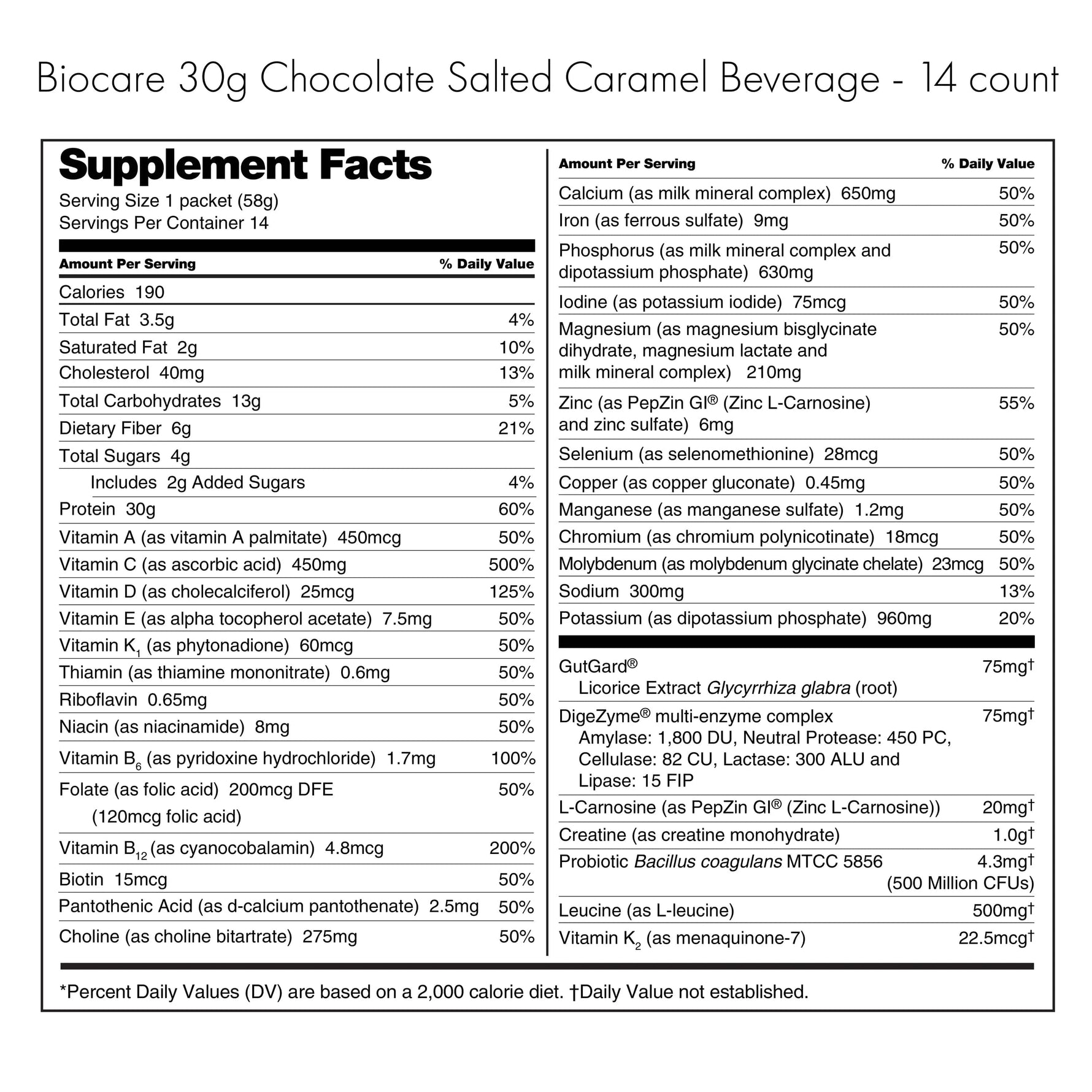 Biocare 30G Protein GLP-1 Friendly Nutrition Shake - Chocolate Salted Caramel (14-Count) - Nashua Nutrition