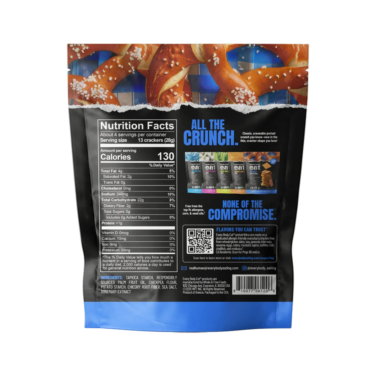 Every Body Eat Pretzel Thins | Sea Salt | 1 Bag of 4 Servings - Nashua Nutrition