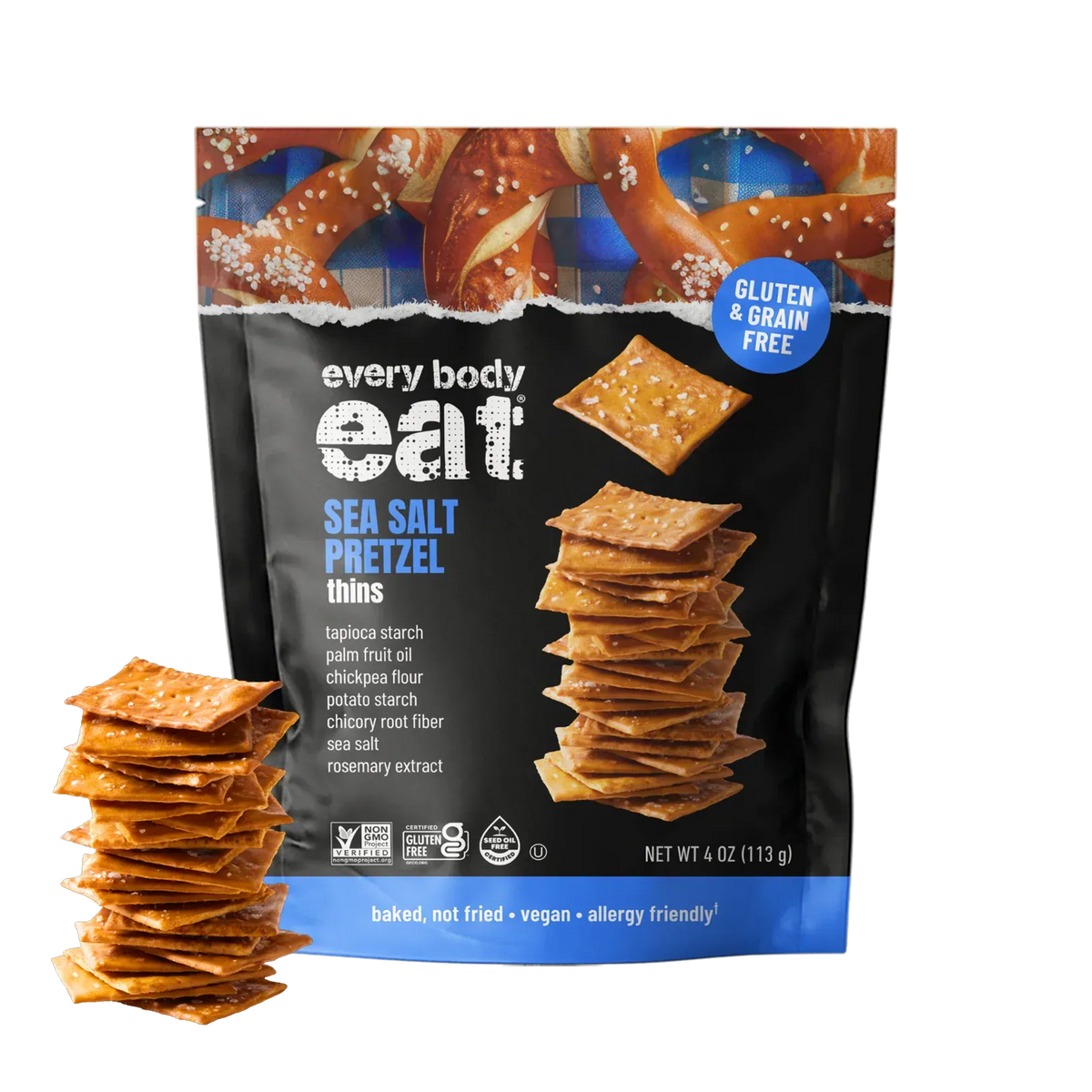 Every Body Eat Pretzel Thins | Sea Salt | 1 Bag of 4 Servings - Nashua Nutrition