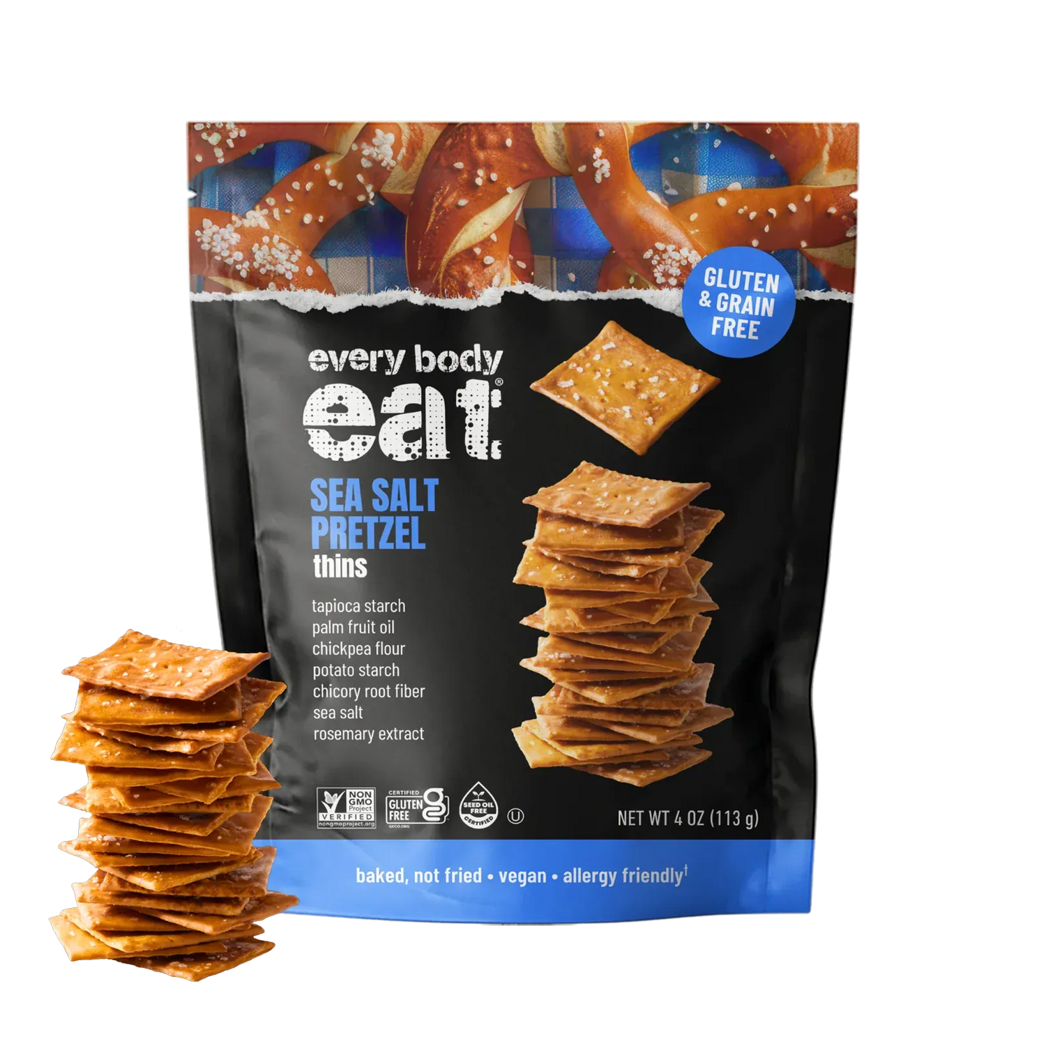 Every Body Eat Pretzel Thins | Sea Salt | 1 Bag of 4 Servings - Nashua Nutrition