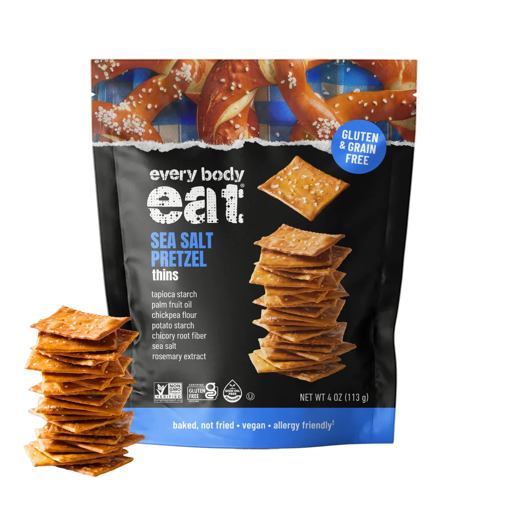 Every Body Eat Pretzel Thins | Sea Salt | 1 Bag of 4 Servings - Nashua Nutrition