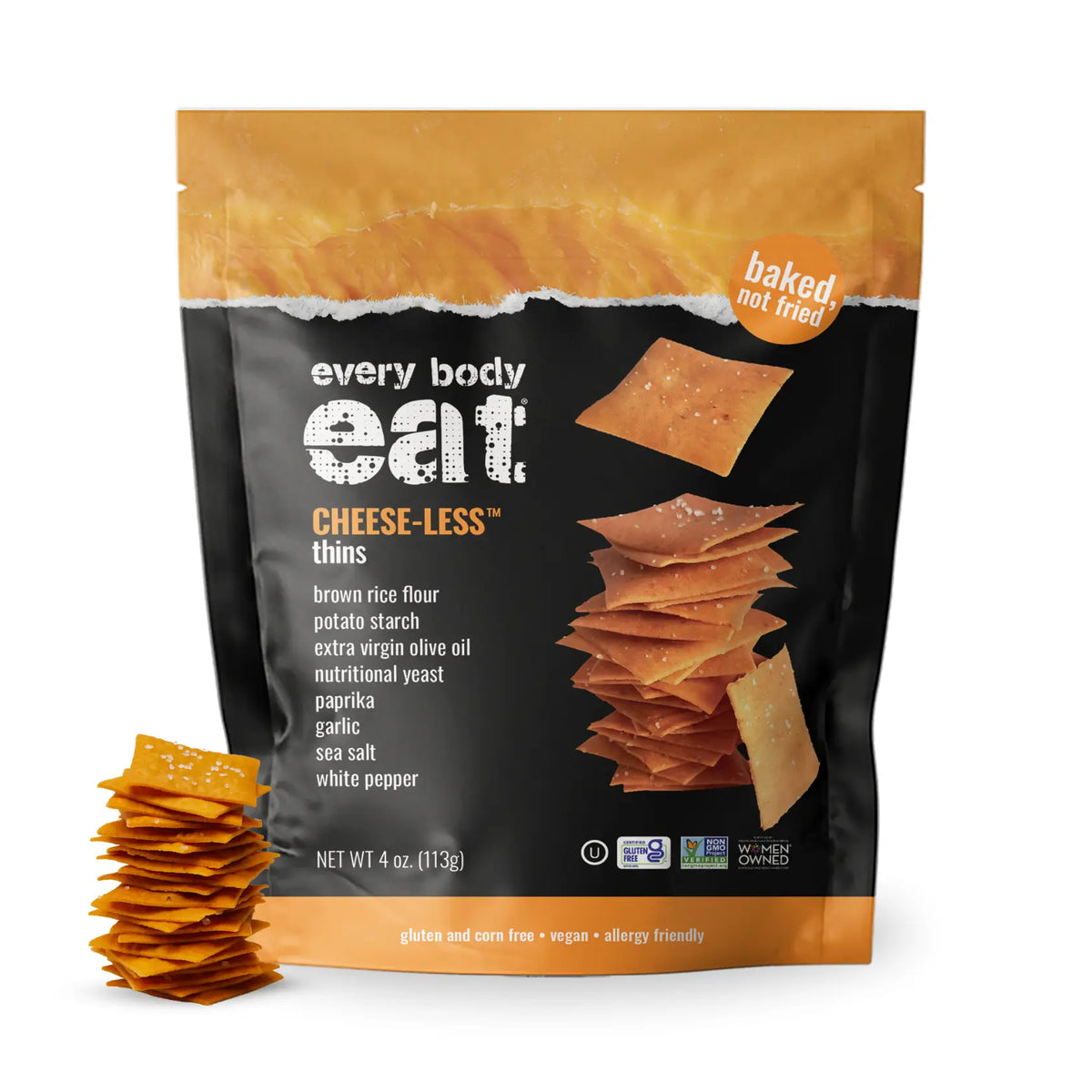 Every Body Eat Snack Thins | Cheese-Less | 1 oz or 4oz Bag - Nashua Nutrition