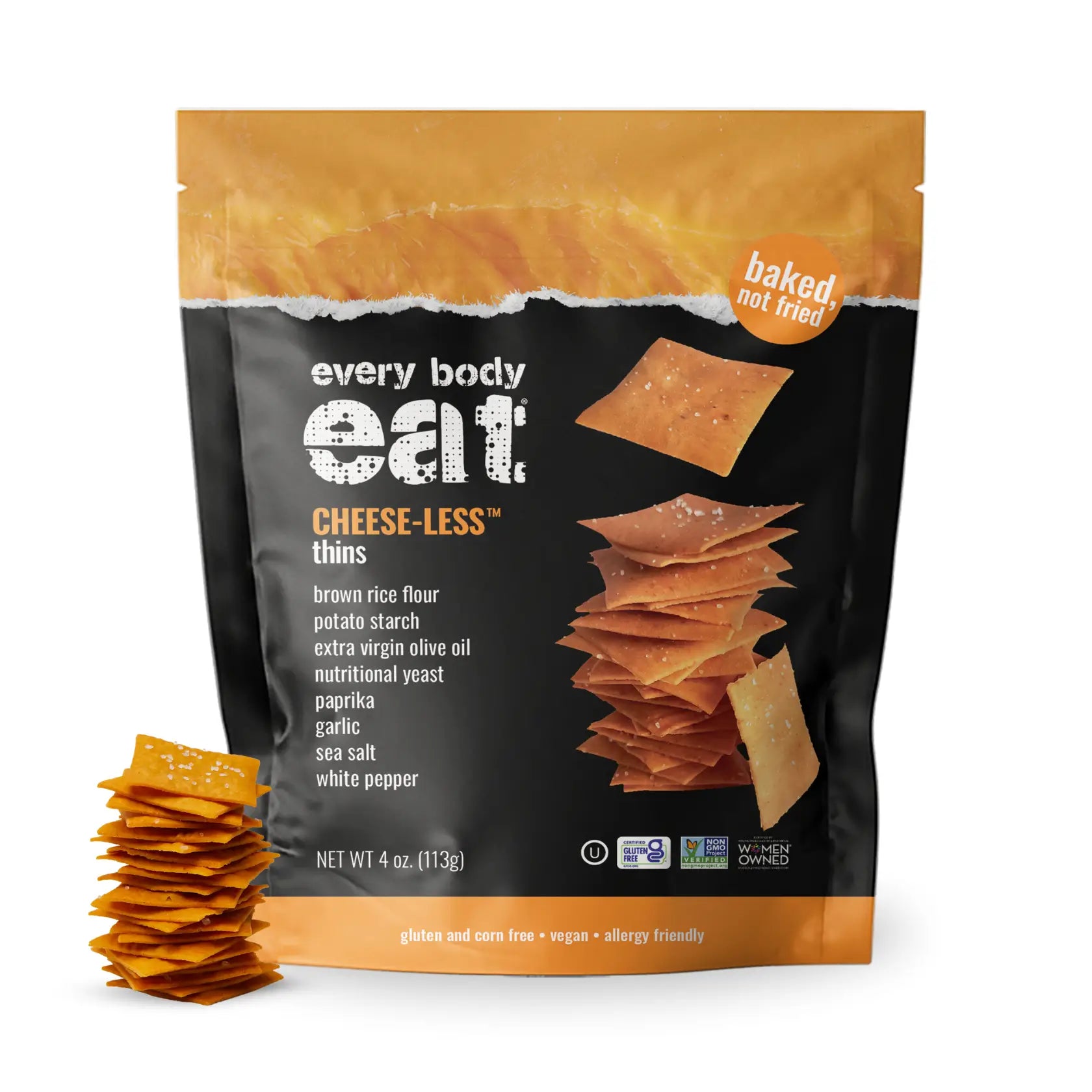 Every Body Eat Snack Thins | Cheese-Less | 1 oz or 4oz Bag - Nashua Nutrition
