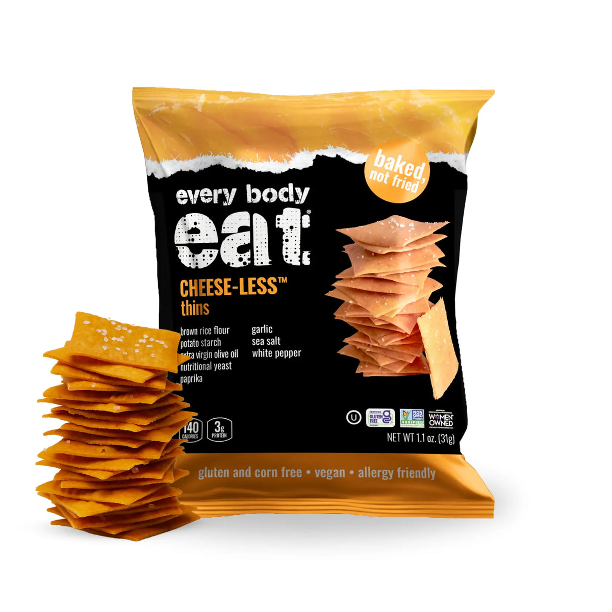 Every Body Eat Snack Thins | Cheese-Less | 1 oz or 4oz Bag - Nashua Nutrition
