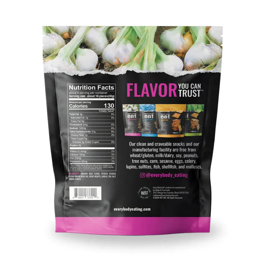 Every Body Eat Snack Thins | Chive & Garlic | 1 Bag of 4 Servings - Nashua Nutrition
