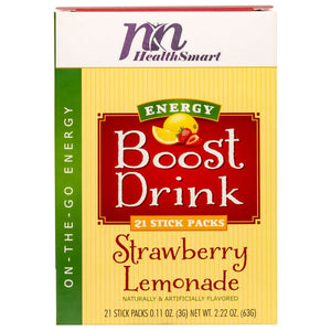 HealthSmart Energy Boost Drink Mix - Strawberry Lemonade - 21 Packets/Box - Diet Supplements - Nashua Nutrition