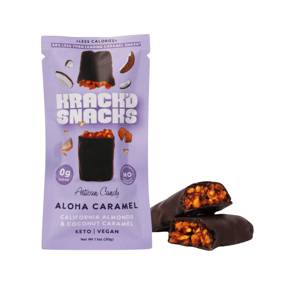 Krack'd Snacks - Protein Candy Bar - Aloha Caramel  (1 Bar or Box of 5) - Nashua Nutrition