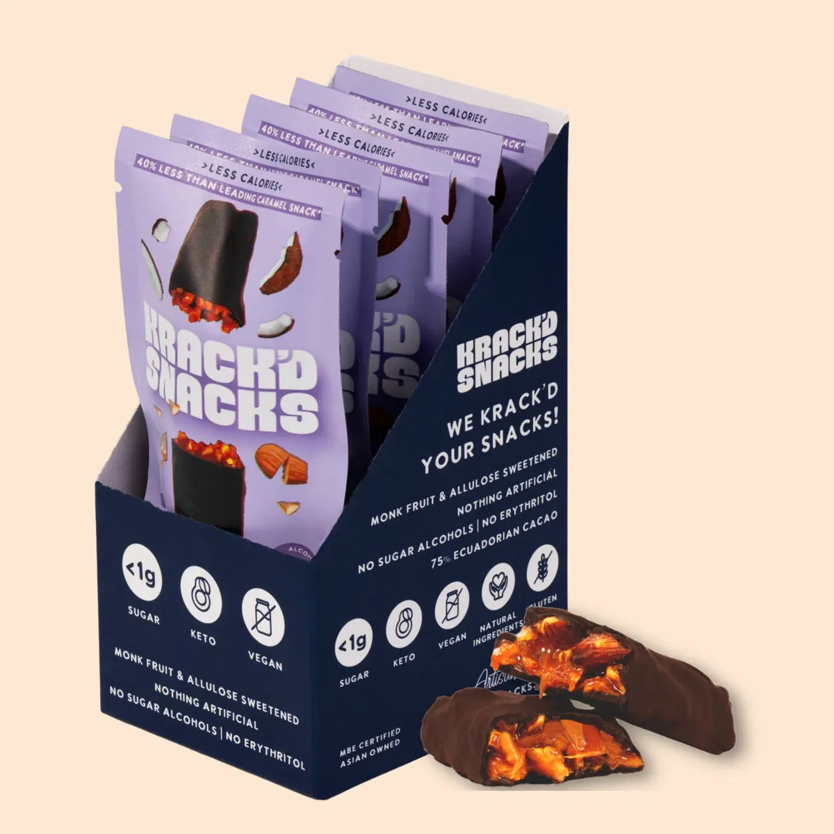 Krack'd Snacks - Protein Candy Bar - Aloha Caramel  (1 Bar or Box of 5) - Nashua Nutrition