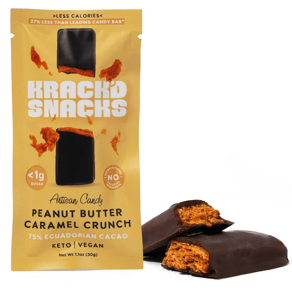 Krack'd Snacks - Protein Candy Bar - Peanut Butter Caramel Crunch  (1 Bar or Box of 5) - Nashua Nutrition