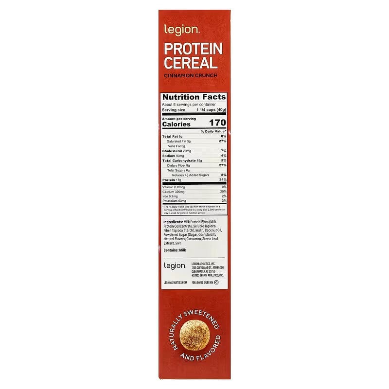 Legion - Protein Cereal - Cinnamon Crunch (1 Box/6 Servings) - Nashua Nutrition