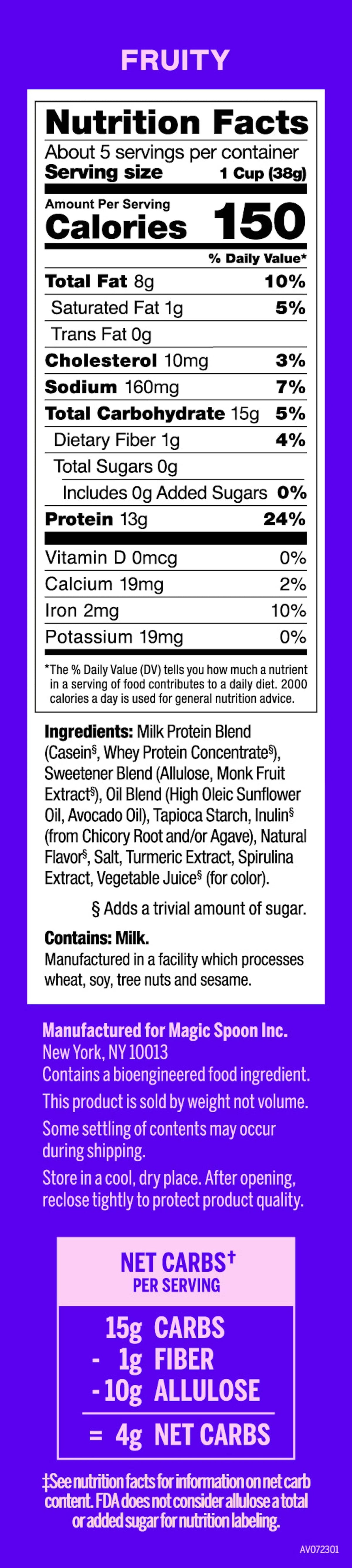 Magic Spoon High Protein Cereal | Fruity | 1 Box of 5 Servings - Nashua Nutrition