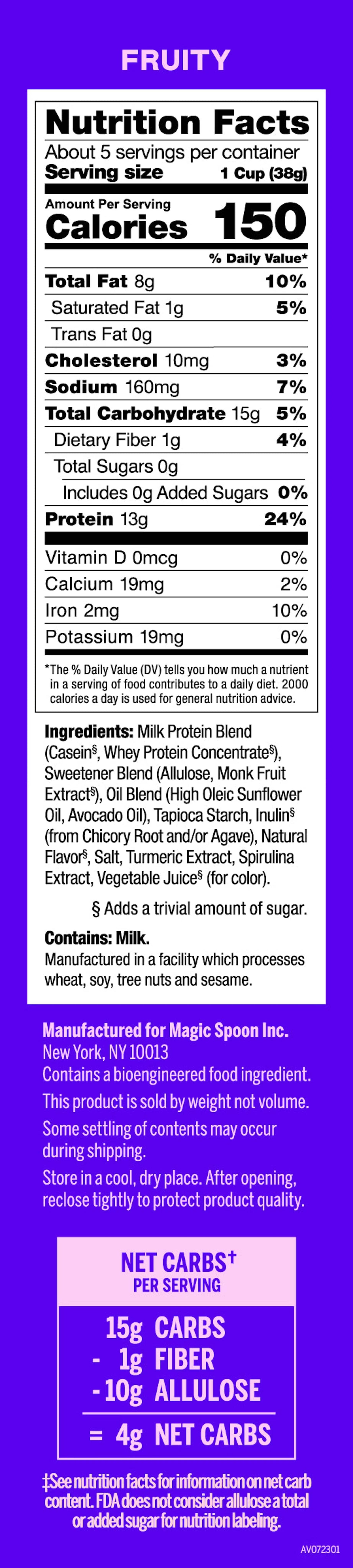 Magic Spoon High Protein Cereal | Fruity | 1 Box of 5 Servings - Nashua Nutrition