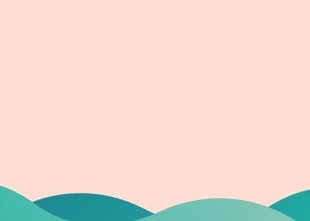 Simplified design of green mountains on a light pink background