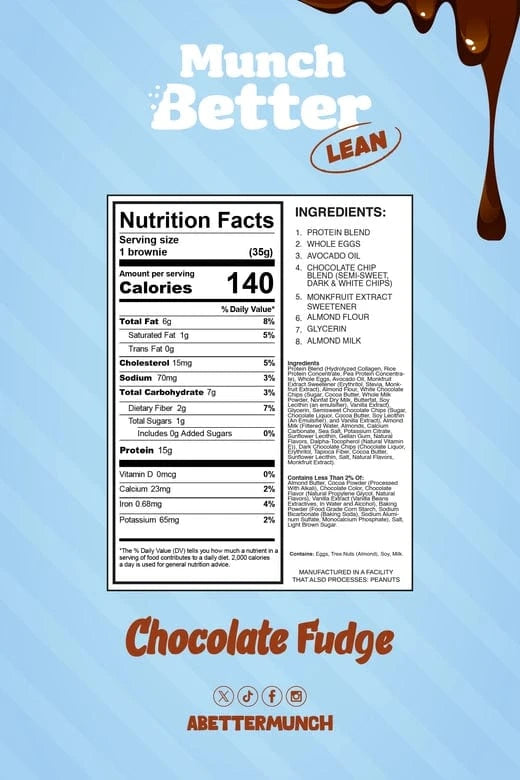 Munch Better LEAN - Protein Brownie - Chocolate Fudge (1 Brownie or Box of 12) - Nashua Nutrition