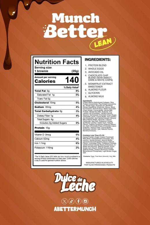 Munch Better LEAN - Protein Brownie - Dulce de Leche (1 Brownie or Box of 12) - Nashua Nutrition