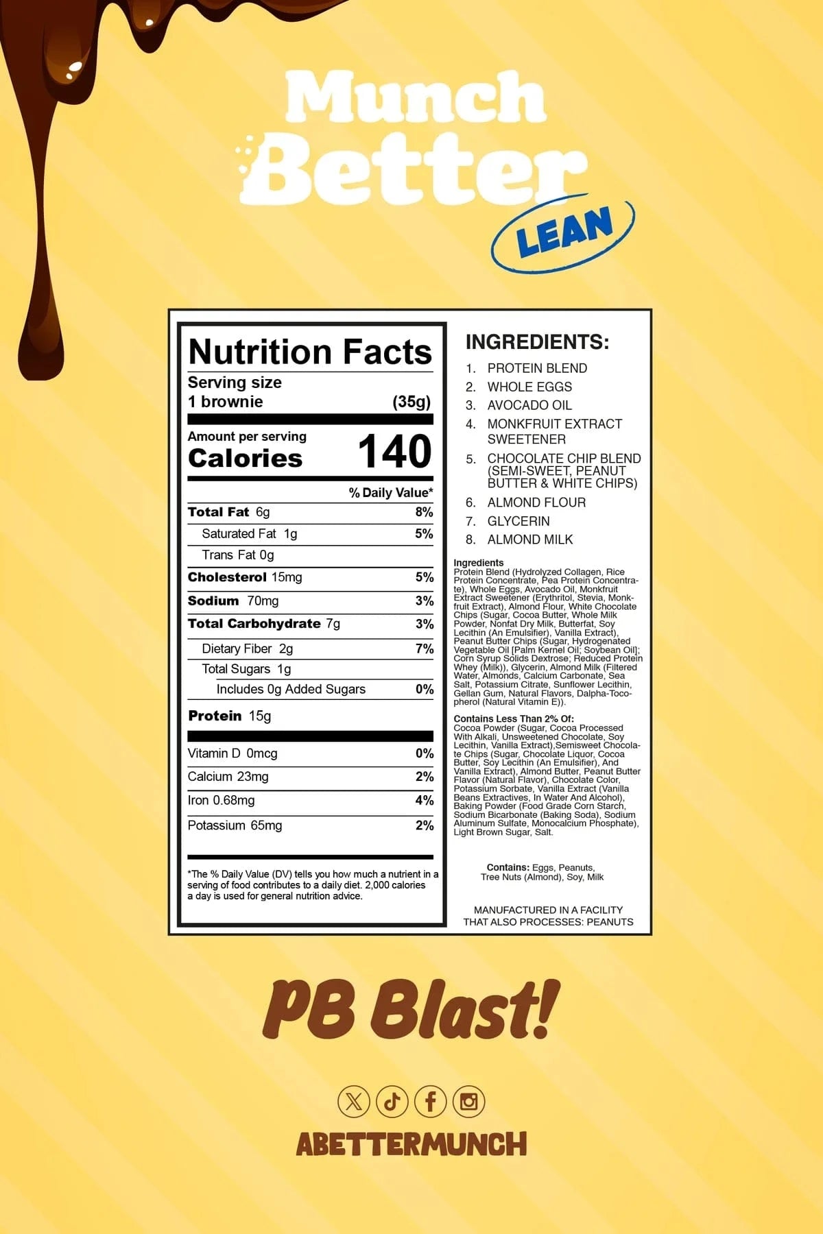 Munch Better LEAN - Protein Brownie - Peanut Butter Blast (1 Brownie or Box of 12) - Nashua Nutrition