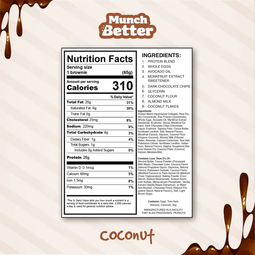 Munch Better - Protein Brownie - Chocolate Coconut (1 Brownie or Box of 8) - Nashua Nutrition