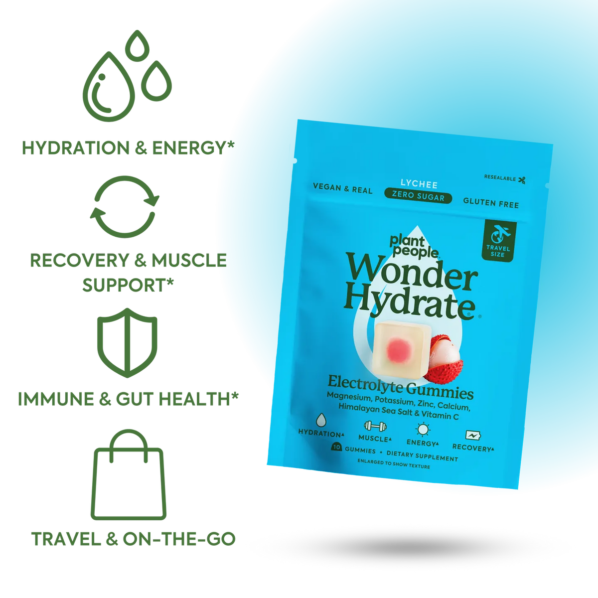 Plant People Wonder Hydrate Electrolyte Gummies - Lychee - 10ct - Nashua Nutrition