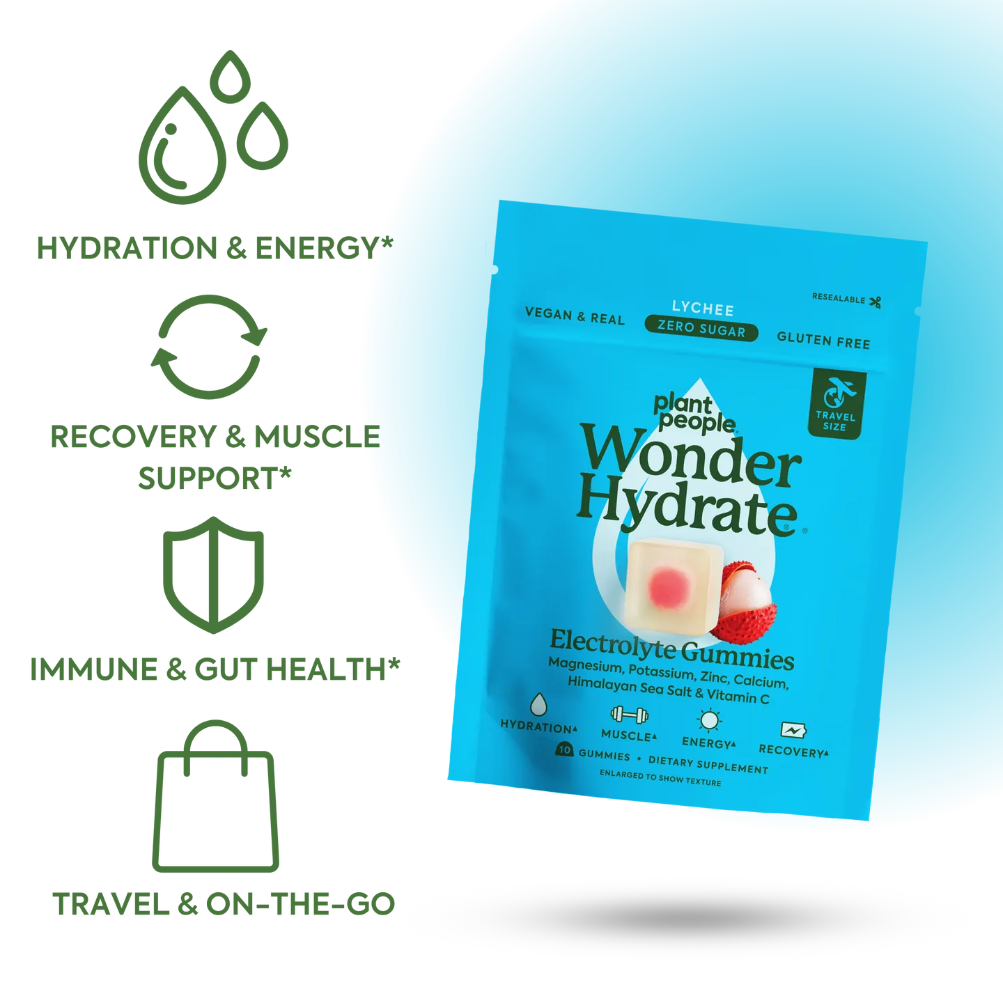Plant People Wonder Hydrate Electrolyte Gummies - Lychee - 10ct - Nashua Nutrition