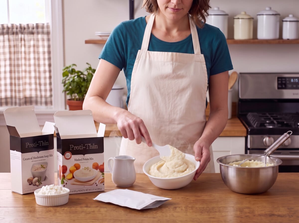 Step 4: folding the cauliflower into the potato mash with a spatula until smooth