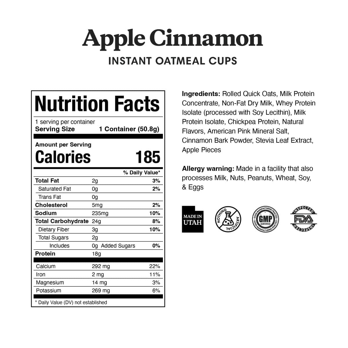 ProDough Oatmeal Cups - Apples & Cinnamon - 1 Cup - Nashua Nutrition
