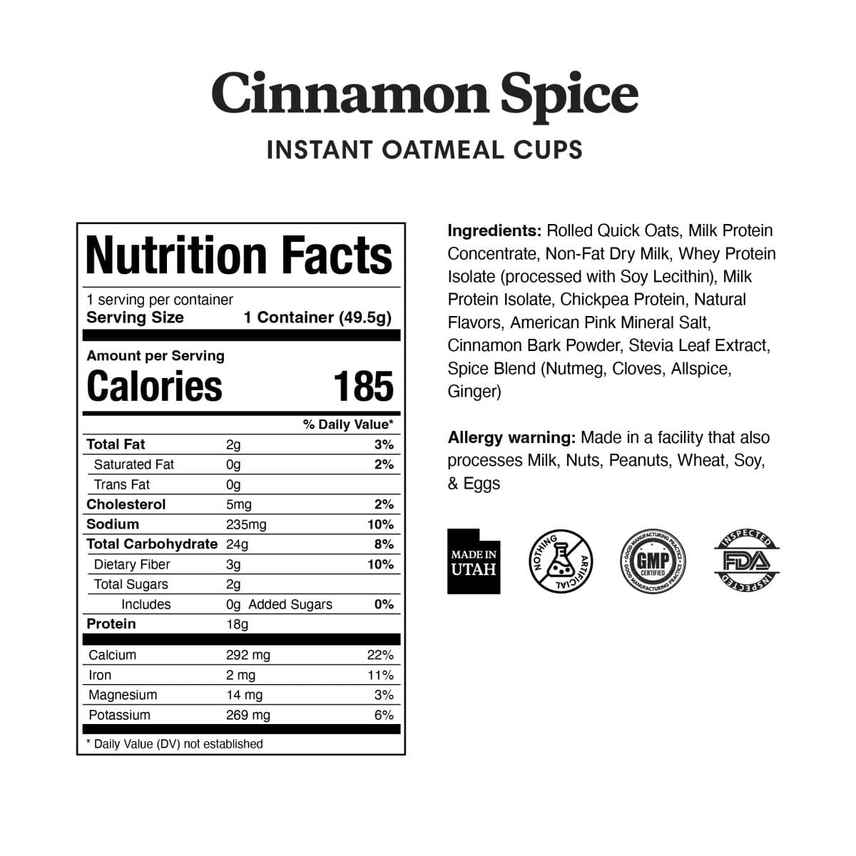 ProDough Oatmeal Cups - Cinnamon Spice - 1 Cup - Nashua Nutrition