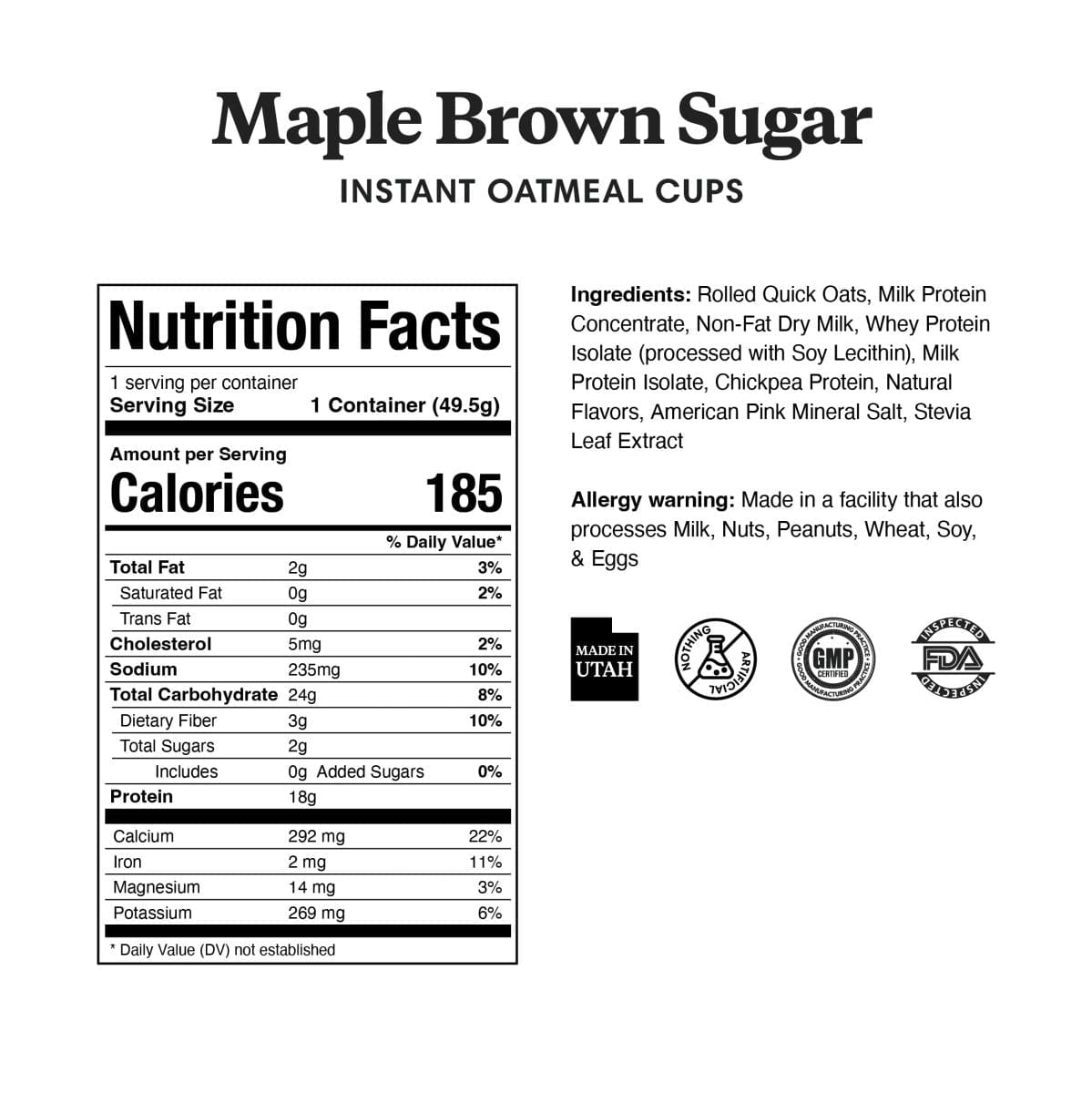 ProDough Oatmeal Cups - Maple Brown Sugar - 1 Cup - Nashua Nutrition