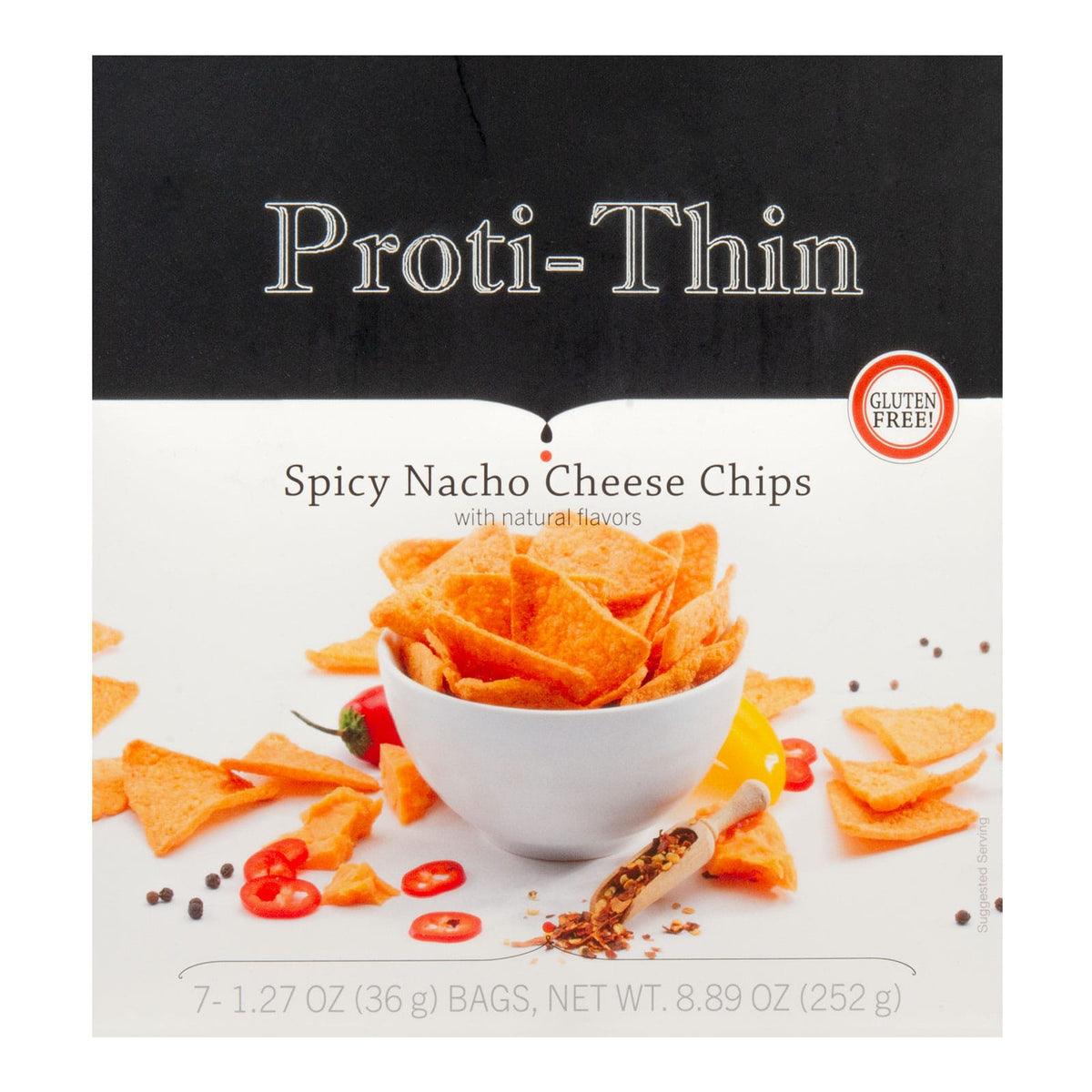 Proti-Thin Proti Chips | Spicy Nacho Cheese | 15g Protein | 4g Net Carbs | Box of 7 - Nashua Nutrition