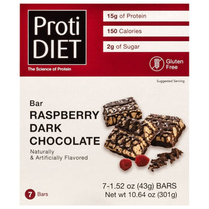 ProtiDiet Protein Bar Squares - Raspberry Dark Chocolate, 7 Bars/Box - Protein Bars - Nashua Nutrition