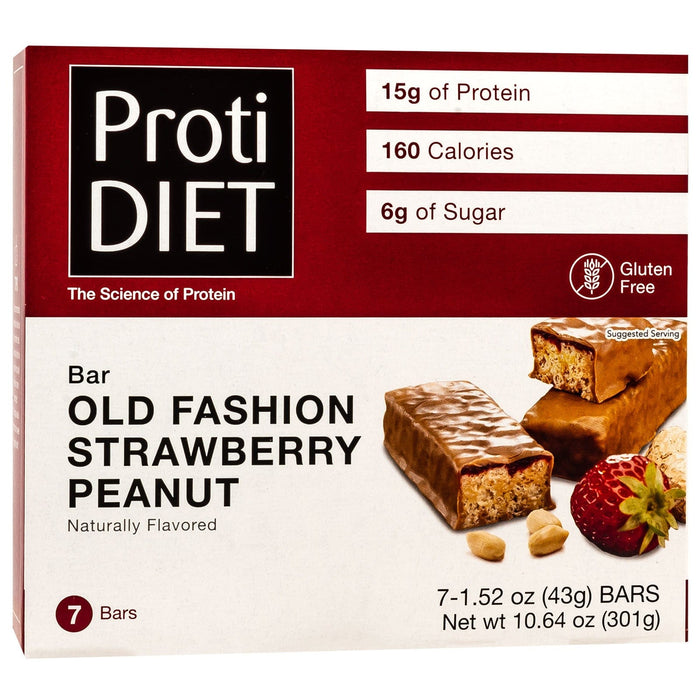ProtiDiet Protein Bars - Old Fashioned Strawberry & Peanuts, 7 Bars/Box