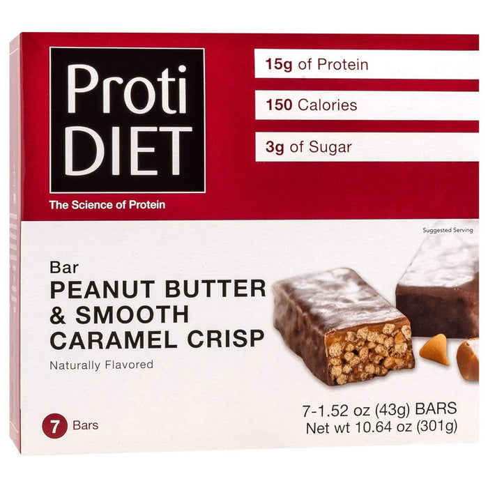 ProtiDiet Protein Bars - Peanut Butter and Smooth Caramel Crisp, 7 Bars/Box