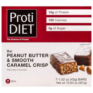 ProtiDiet Protein Bars - Peanut Butter and Smooth Caramel Crisp, 7 Bars/Box - Protein Bars - Nashua Nutrition