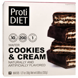 ProtiDiet Protein Wafer Bars | Cookies & Cream | 10g Protein | Low Sugar | 7 Bars/Box - Nashua Nutrition