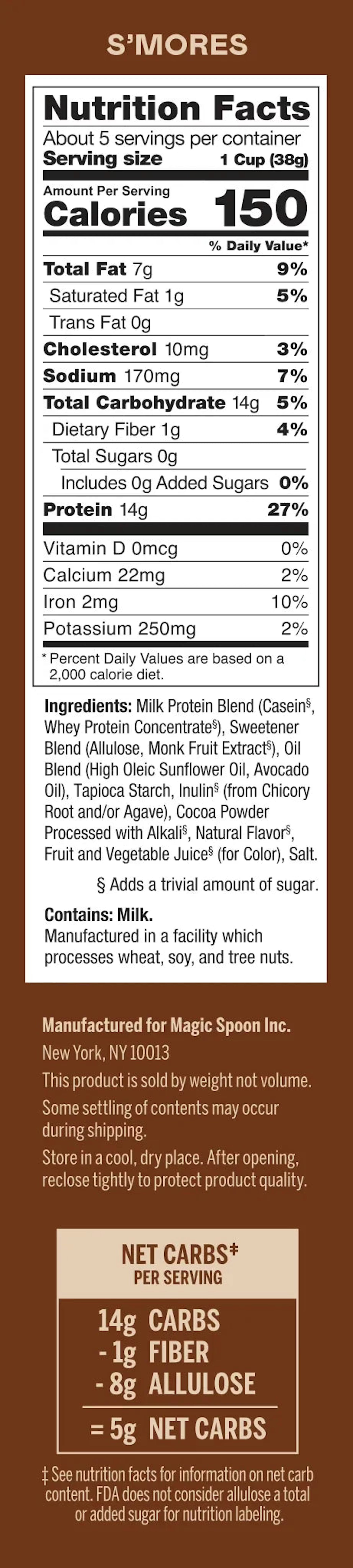 Magic Spoon High Protein Cereal | S'mores | 1 Box of 5 Servings - Nashua Nutrition