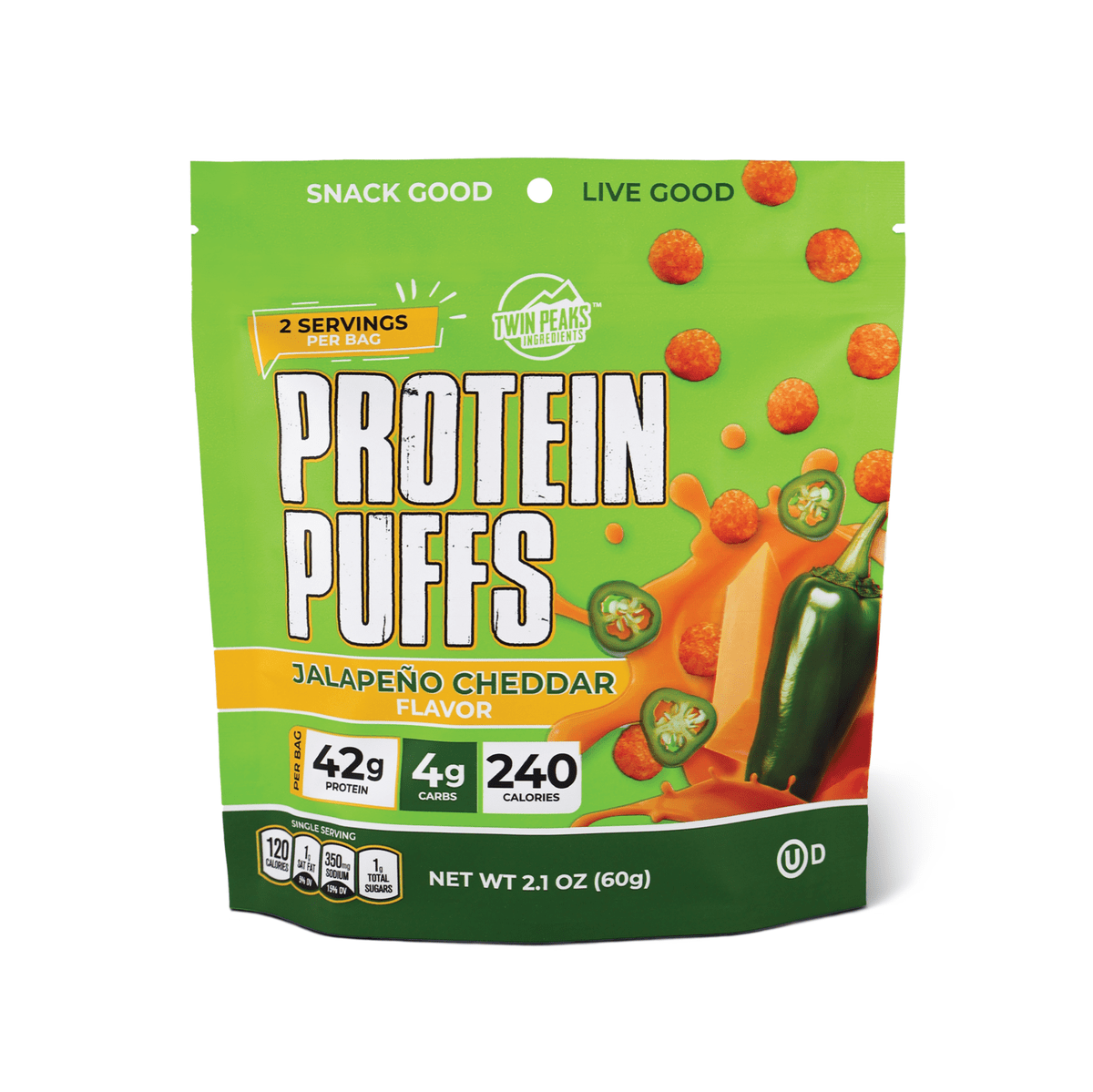 Twin Peaks Ingredients - Protein Puffs - Jalapeno Cheddar - 2 Serving Bag - Nashua Nutrition