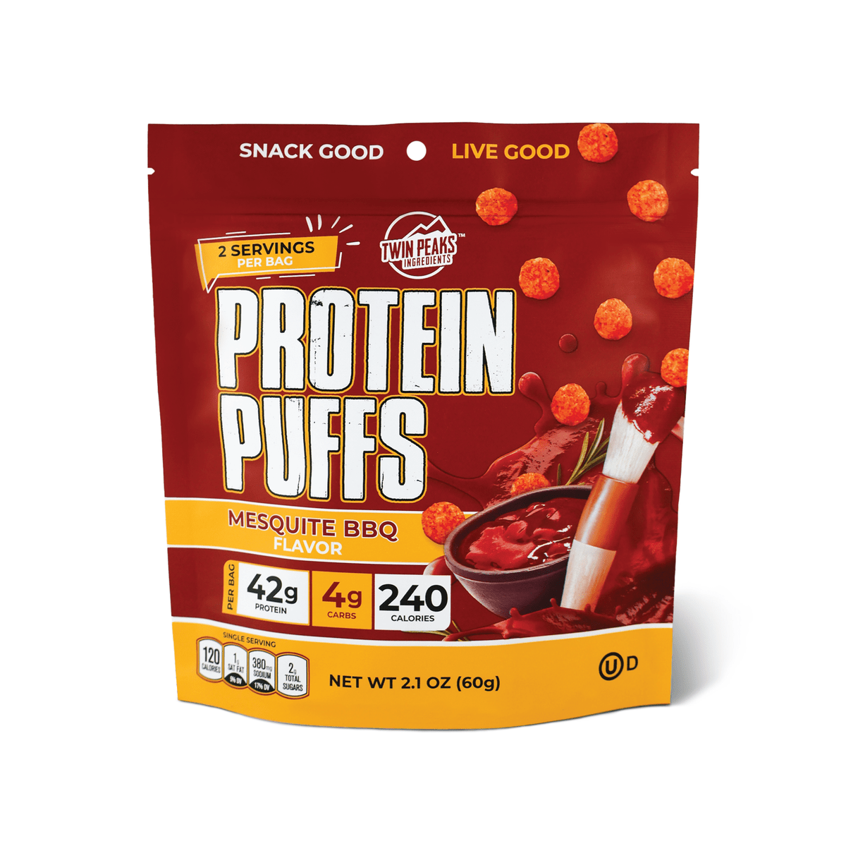 Twin Peaks Ingredients - Protein Puffs - Mesquite Barbecue - 2 Serving Bag - Nashua Nutrition