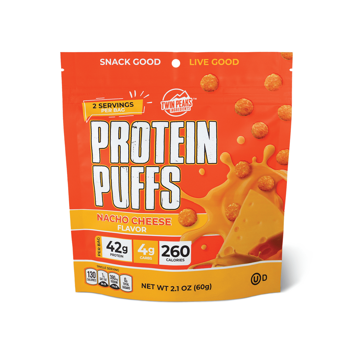Twin Peaks Ingredients - Protein Puffs - Nacho Cheese - 2 Serving Bag - Nashua Nutrition