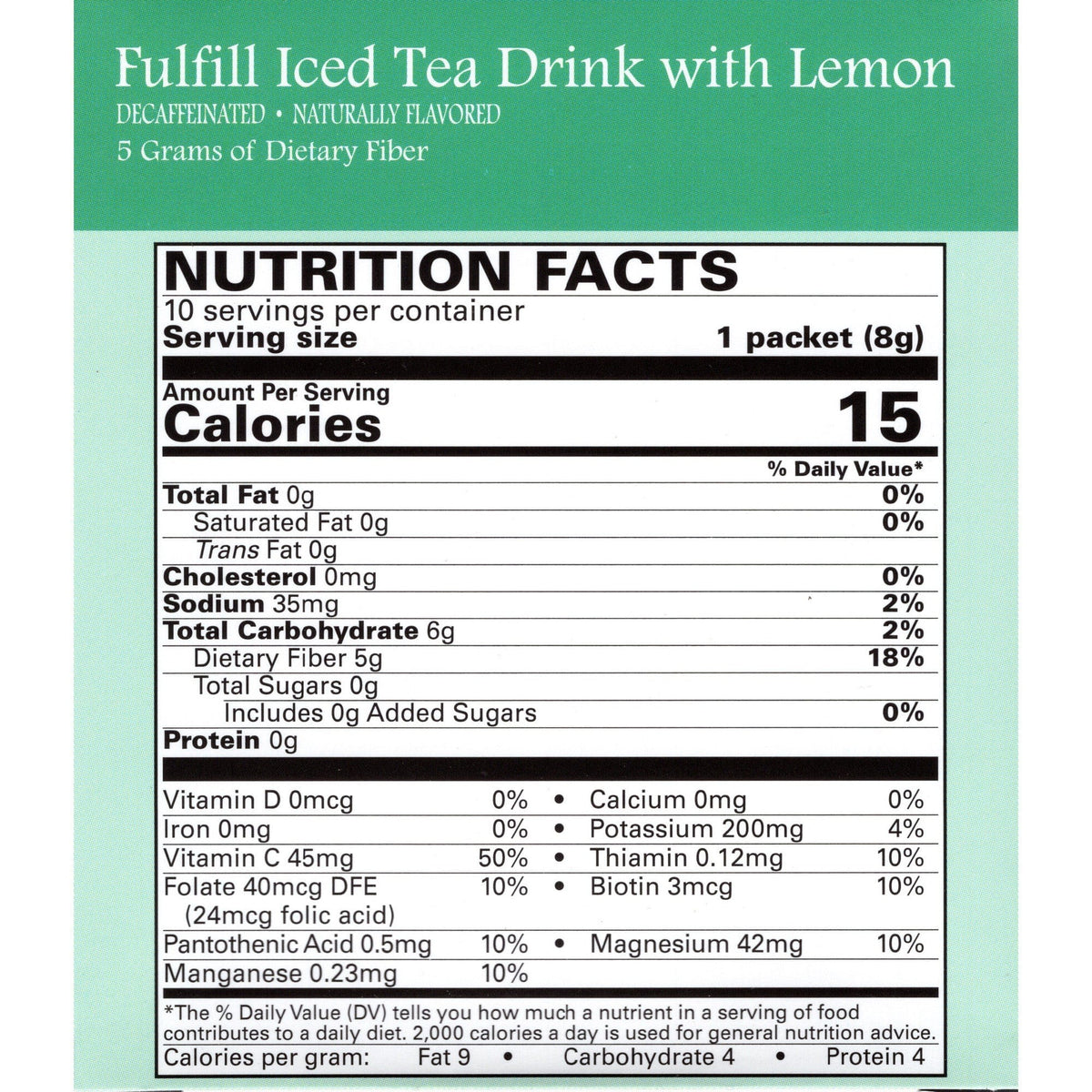 Weight Loss Systems Fiber Drink - Iced Tea with Lemon - 10/Box - Fiber Items - Nashua Nutrition